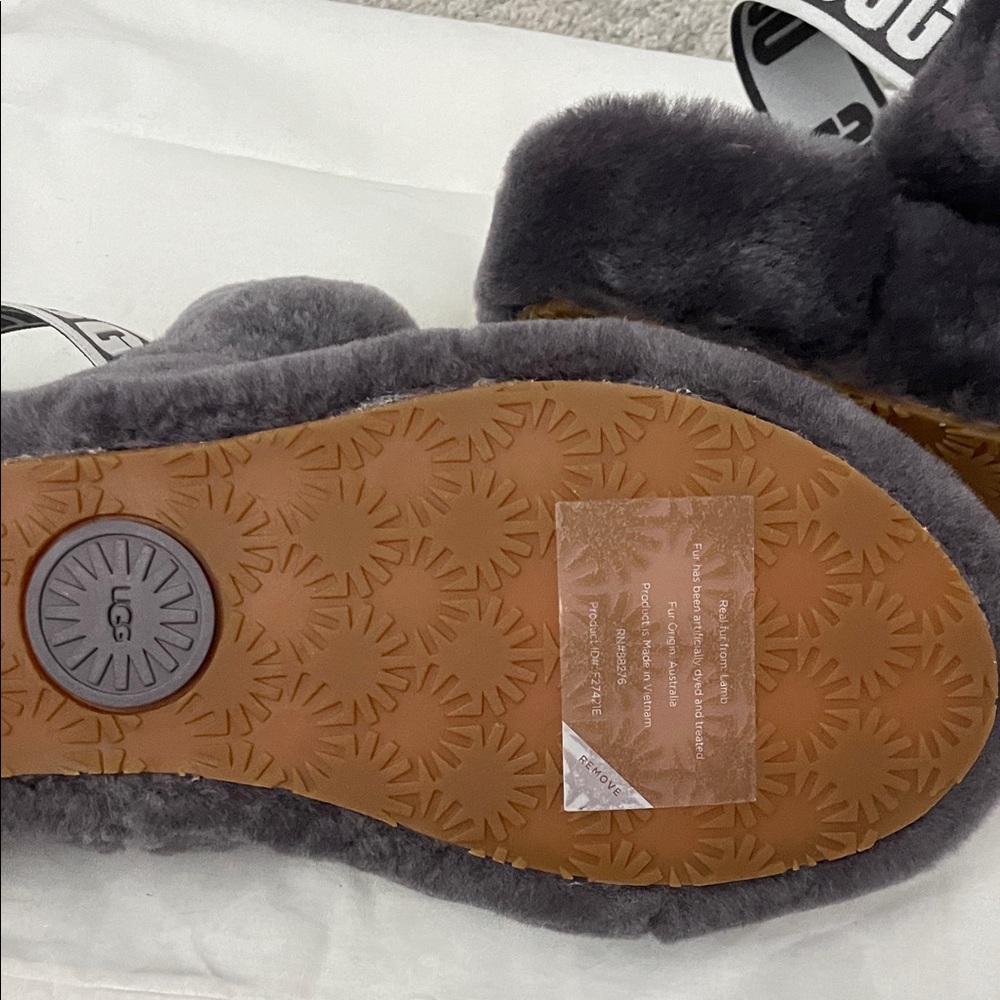 New! UGG Charcoal Fluffy Slides Size 7 - Picture 3 of 4